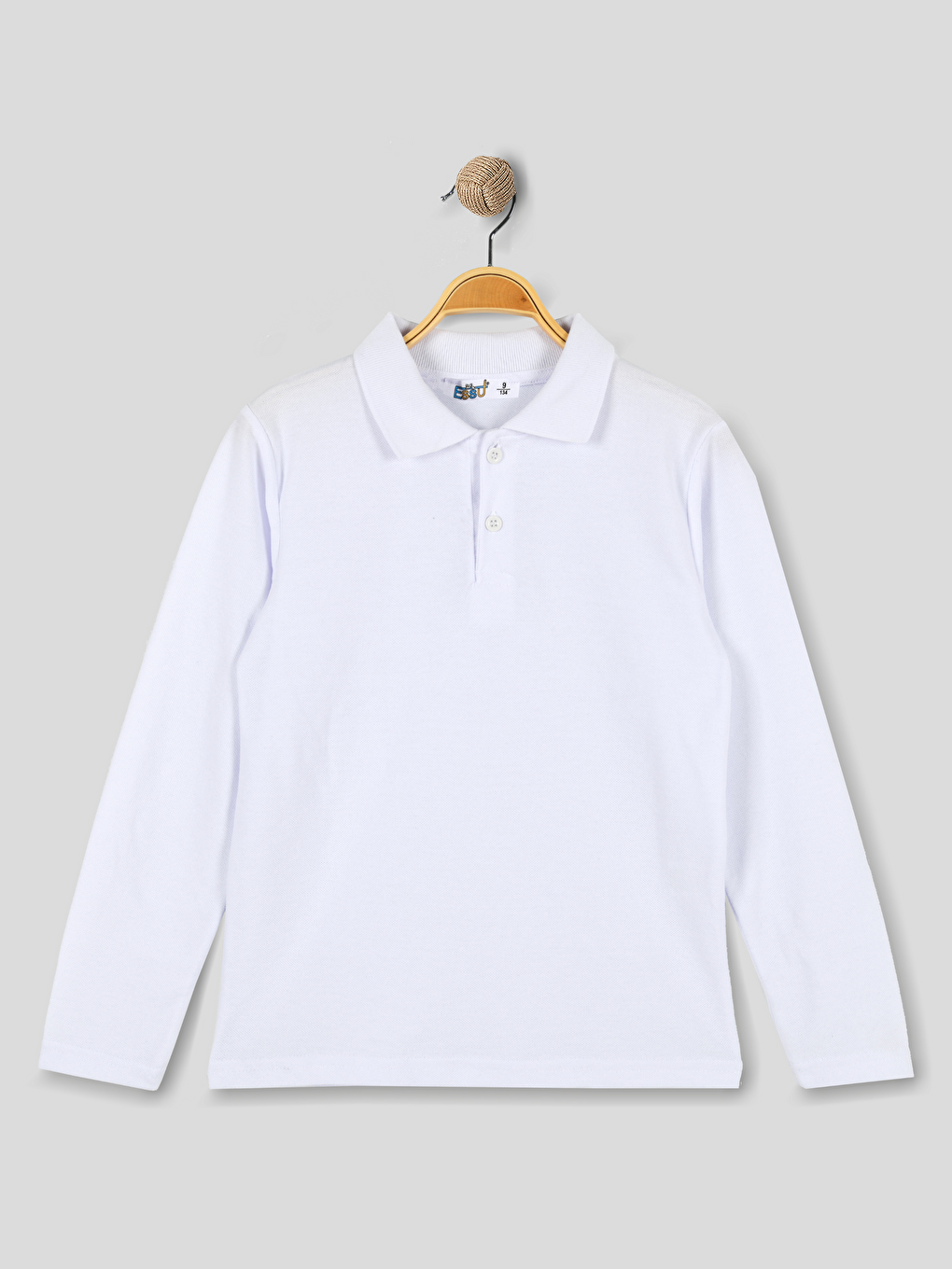 Beyaz Polo Yaka Basic Uzun Kollu Unisex Çocuk Tişört