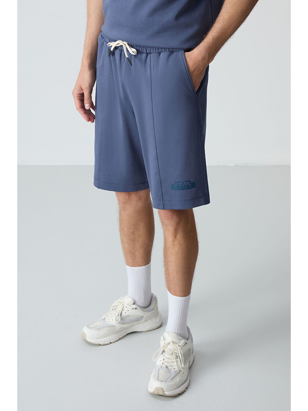 Petrol Pamuklu Kalın Yumuşak Dokulu Oversize Fit Basic Erkek Şort Takım - 85259-4