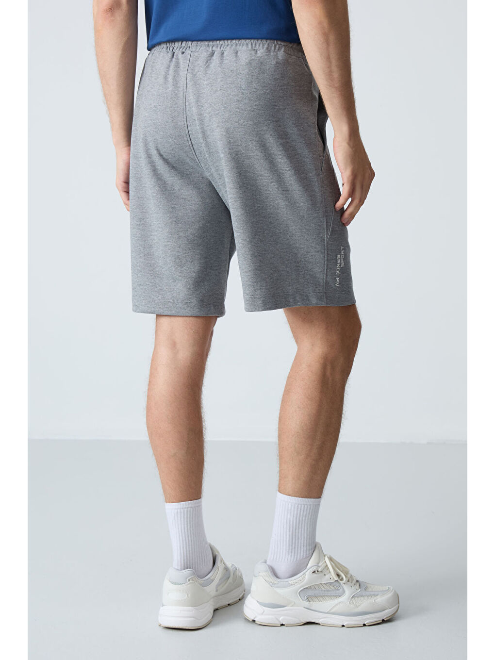 Gri Melanj Pamuklu Kalın Yumuşak Dokulu Standart  Fit Basic Erkek Şort  - 81278-4