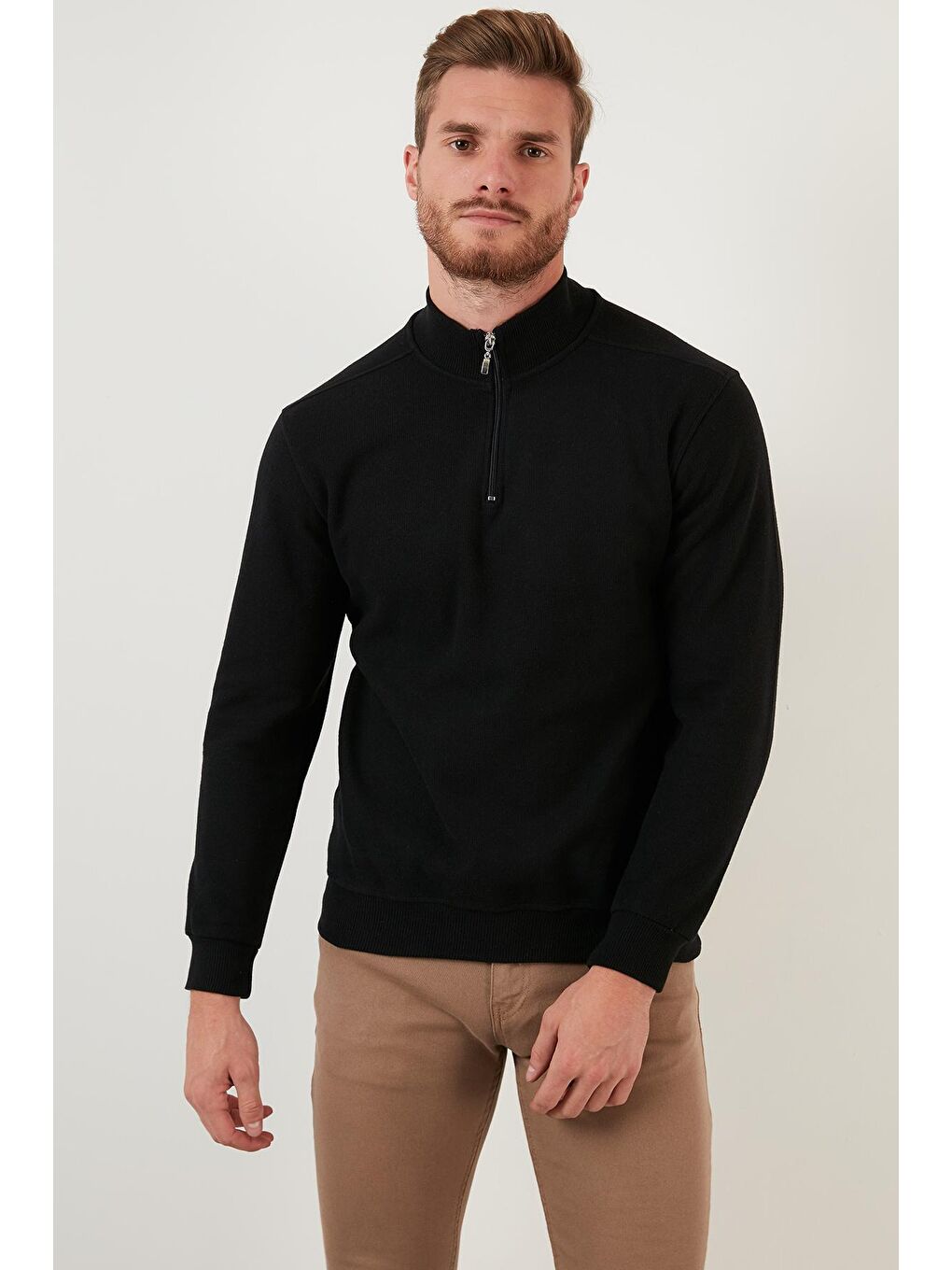 Siyah Pamuklu Yarım Fermuarlı Balıkçı Yaka Erkek Kazak 456209-4