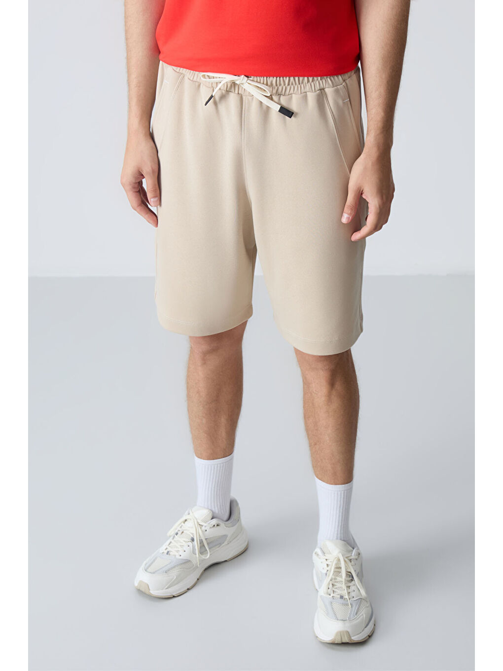 Bej Pamuklu Kalın Yumuşak Dokulu Standart Fit Basic Erkek Şort  - 81278-3