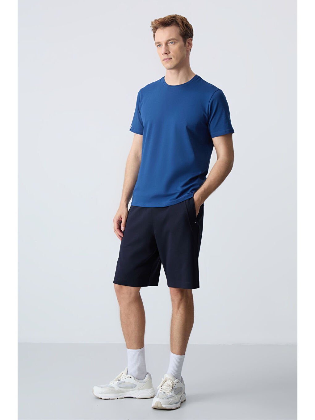 Lacivert Pamuklu Kalın Yumuşak Dokulu Standart  Fit Basic Erkek Şort  - 81278-1