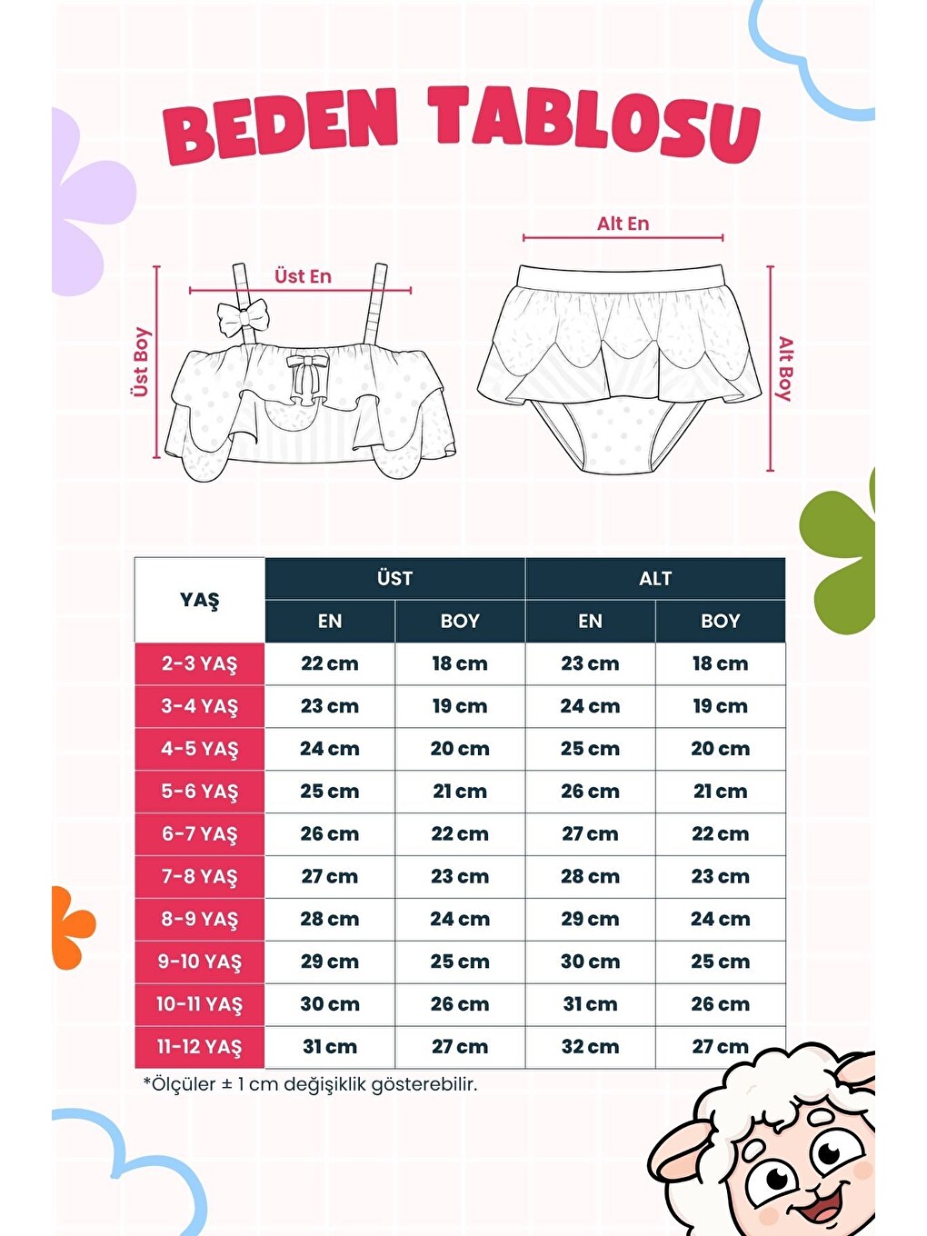 Pembe Fırfırlı Kız Çocuk Renkli Şeker Desenli Bikini Takımı-7