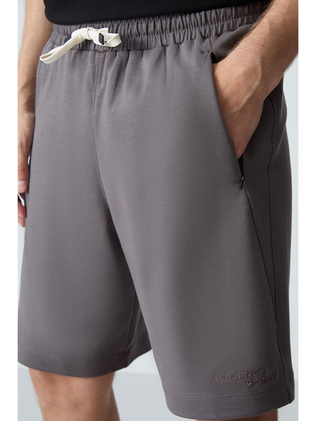Gri Koyu gri Pamuklu Kalın Yumuşak Dokulu Standart  Fit Basic Erkek Şort  - 81276-3