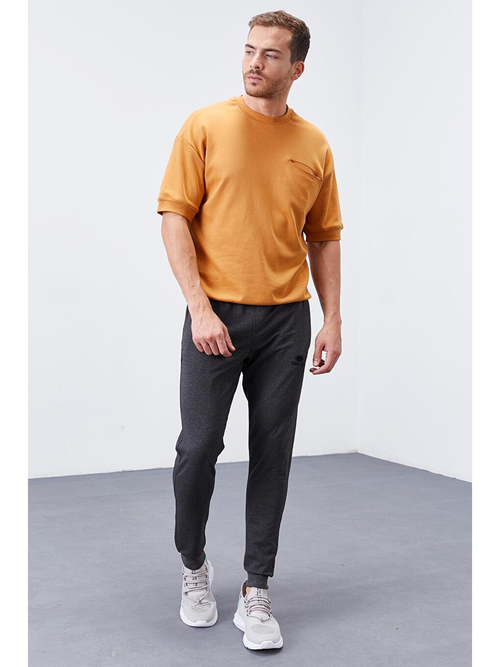 Antrasit Melanj Fermuar Cepli Dar Kalıp  Erkek Jogger Eşofman Altı- 84343-1