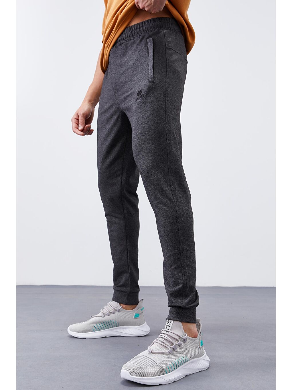 Antrasit Melanj Fermuar Cepli Dar Kalıp  Erkek Jogger Eşofman Altı- 84343-2