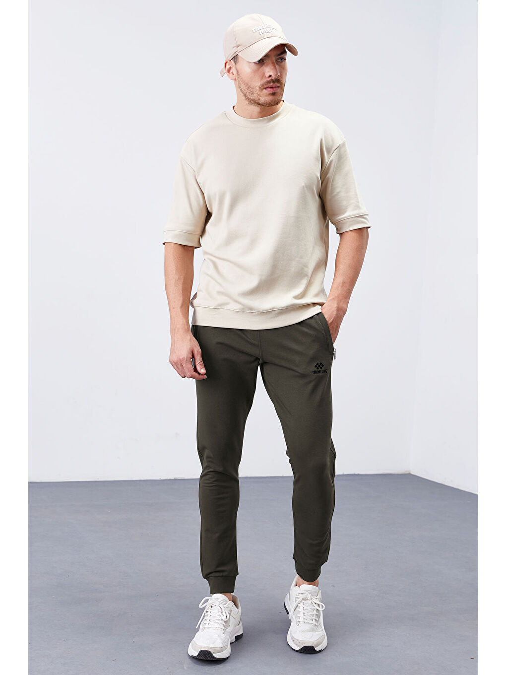 Haki Fermuar Cepli Dar Kalıp  Jogger Erkek Eşofman Alt - 84343