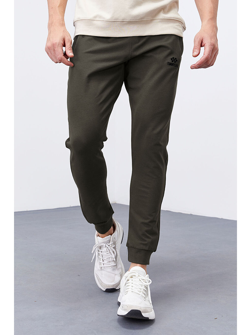 Haki Fermuar Cepli Dar Kalıp  Jogger Erkek Eşofman Alt - 84343-1