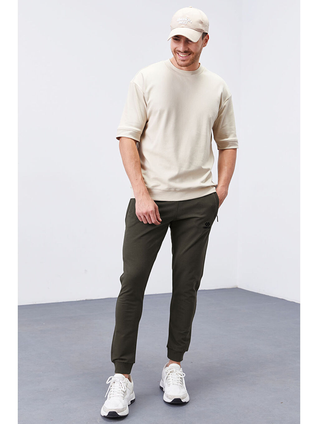 Haki Fermuar Cepli Dar Kalıp  Jogger Erkek Eşofman Alt - 84343-2