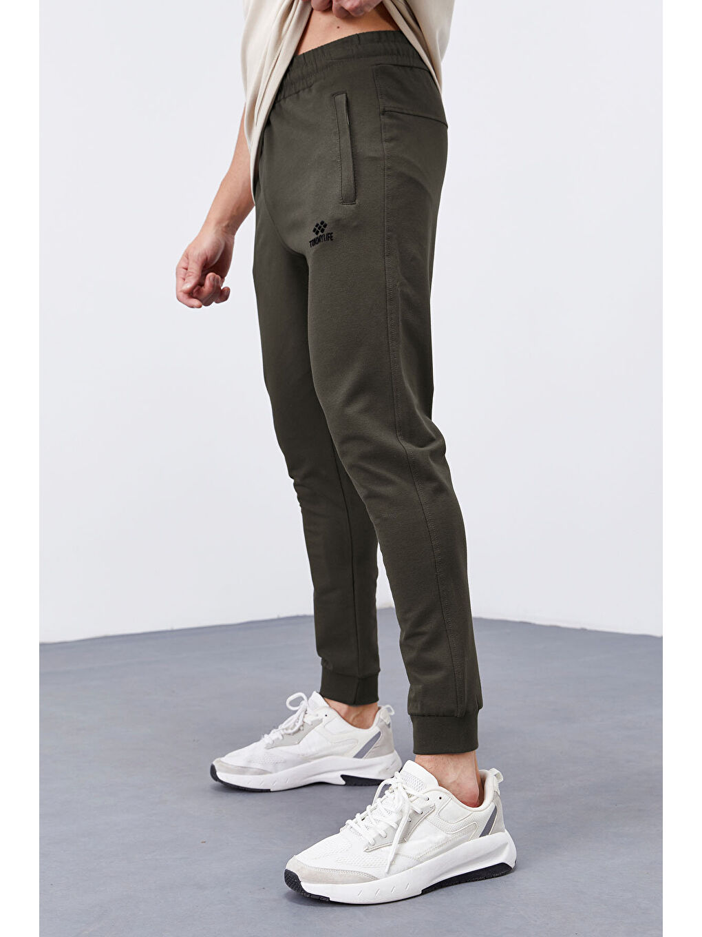 Haki Fermuar Cepli Dar Kalıp  Jogger Erkek Eşofman Alt - 84343-3