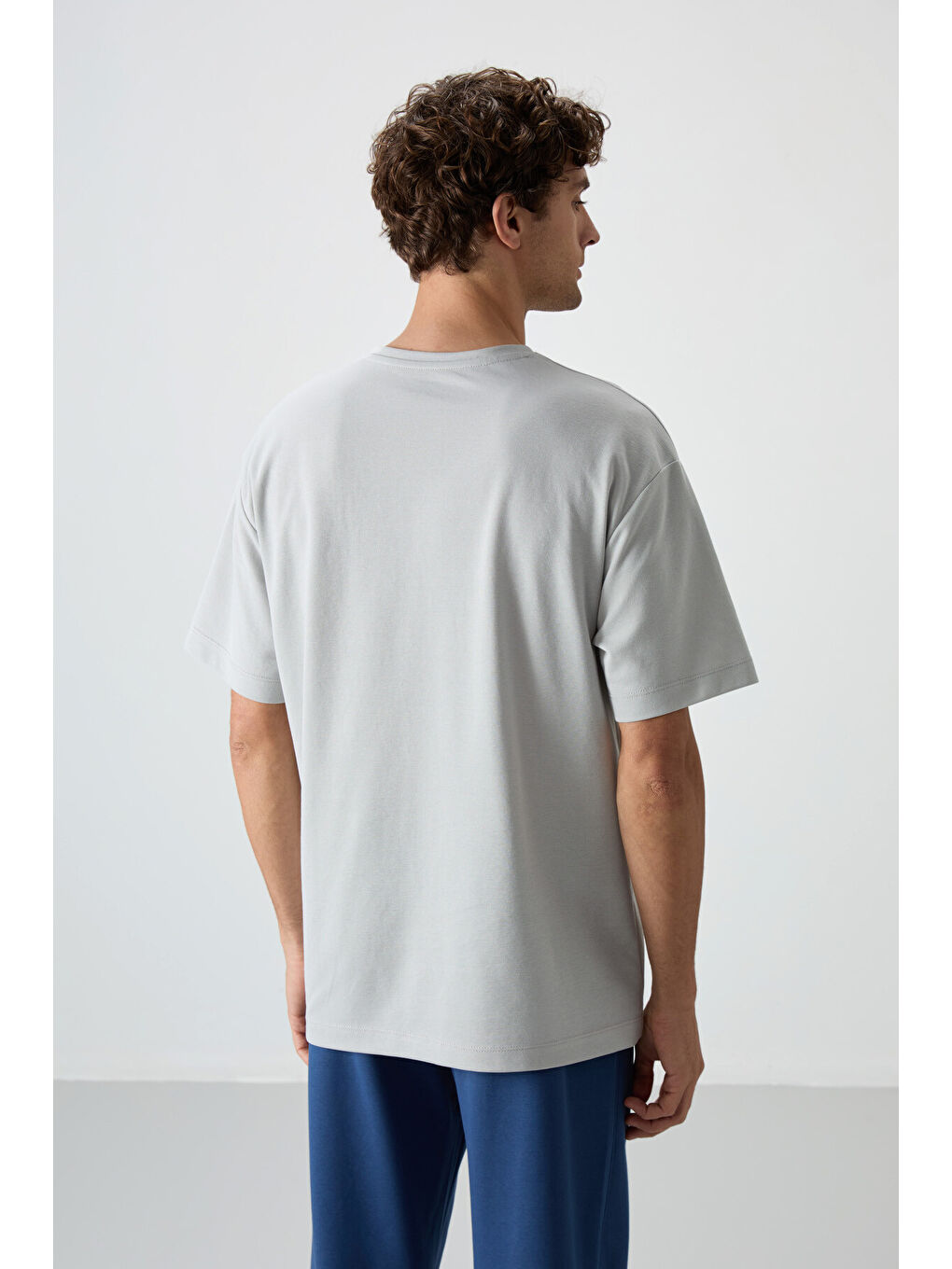 Bej Taş Pamuklu Kalın Yüzeyi Dokulu  Fit  Baskılı Erkek Tişört - 88370-4