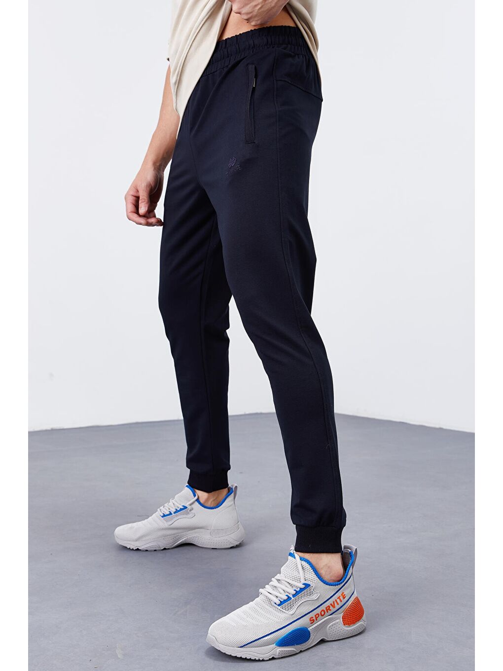 Lacivert Fermuar Cepli Dar Kalıp  Erkek Jogger Eşofman Altı- 84343-4