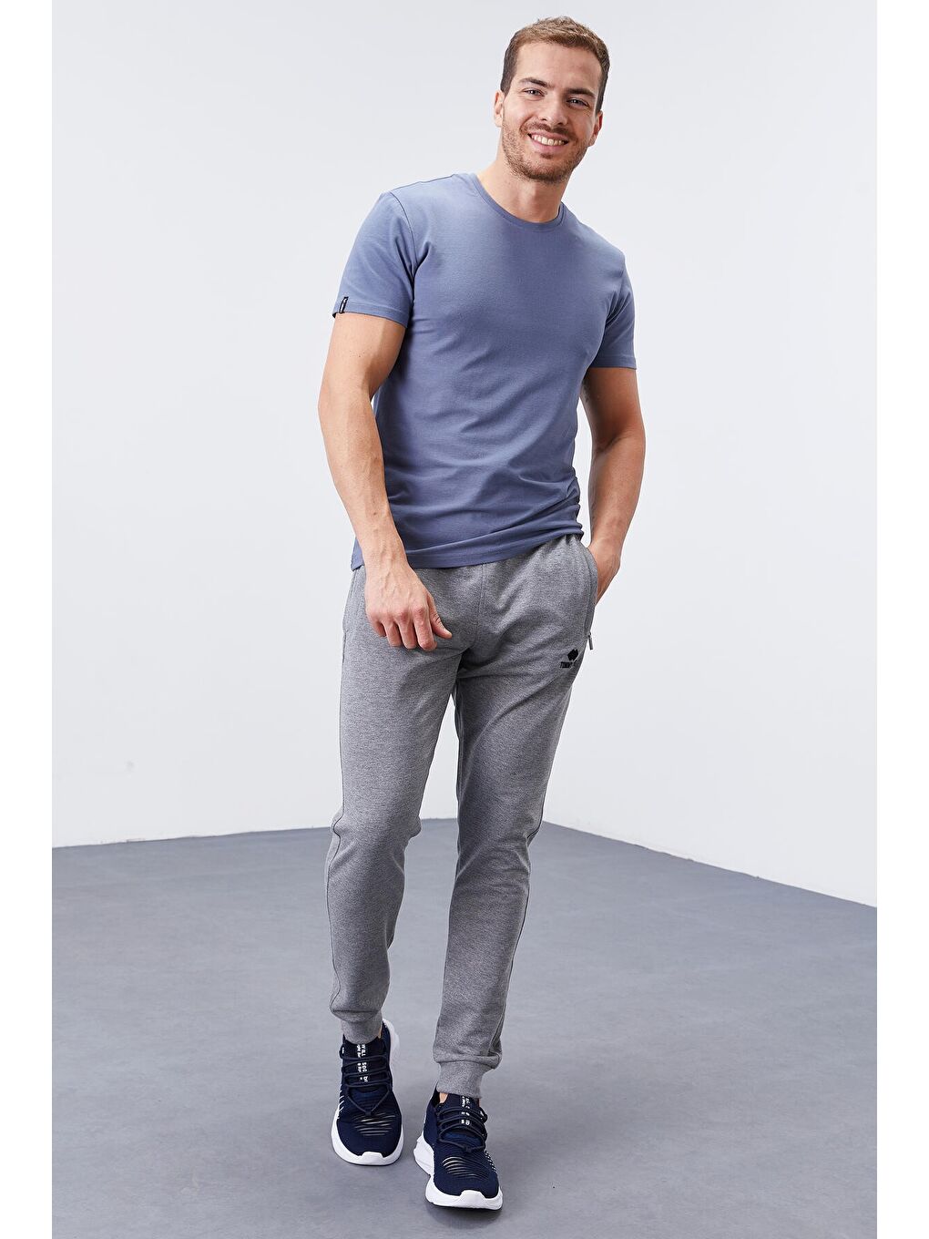 Gri Melanj Fermuar Cepli Dar Kalıp  Erkek Jogger Eşofman Altı- 84343-1