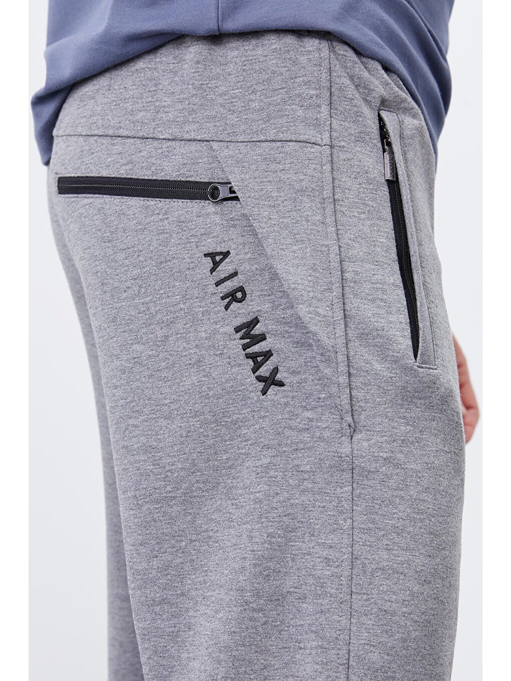 Gri Melanj Fermuar Cepli Dar Kalıp  Erkek Jogger Eşofman Altı- 84343-3