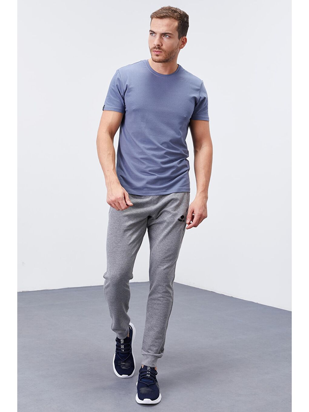 Gri Melanj Fermuar Cepli Dar Kalıp  Erkek Jogger Eşofman Altı- 84343-4