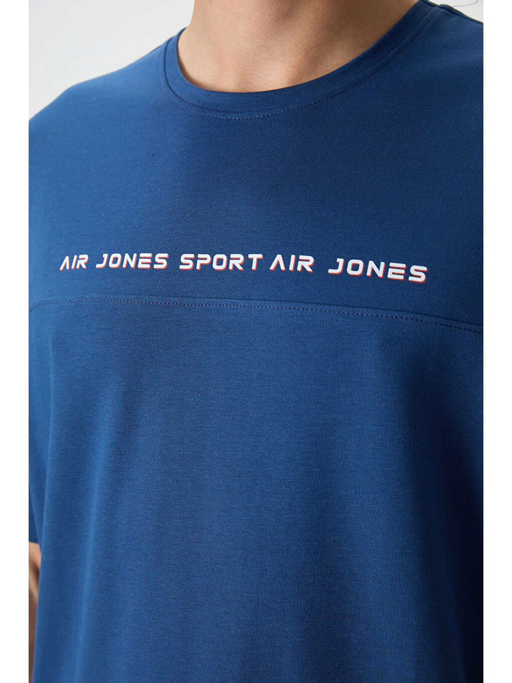 Lacivert Pamuklu Kalın Yüzeyi Dokulu  Fit  Baskılı Erkek Tişört - 88371-1