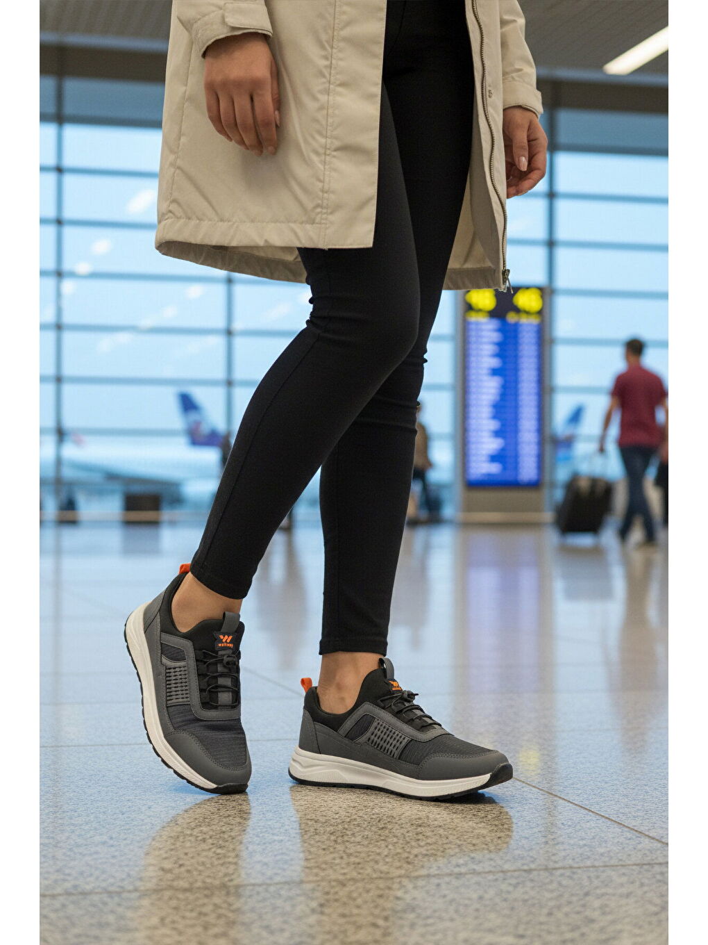 Gri Füme Hafif Esnek Kilit Bağcıklı Unisex Spor Ayakkabı Nans 6006 G