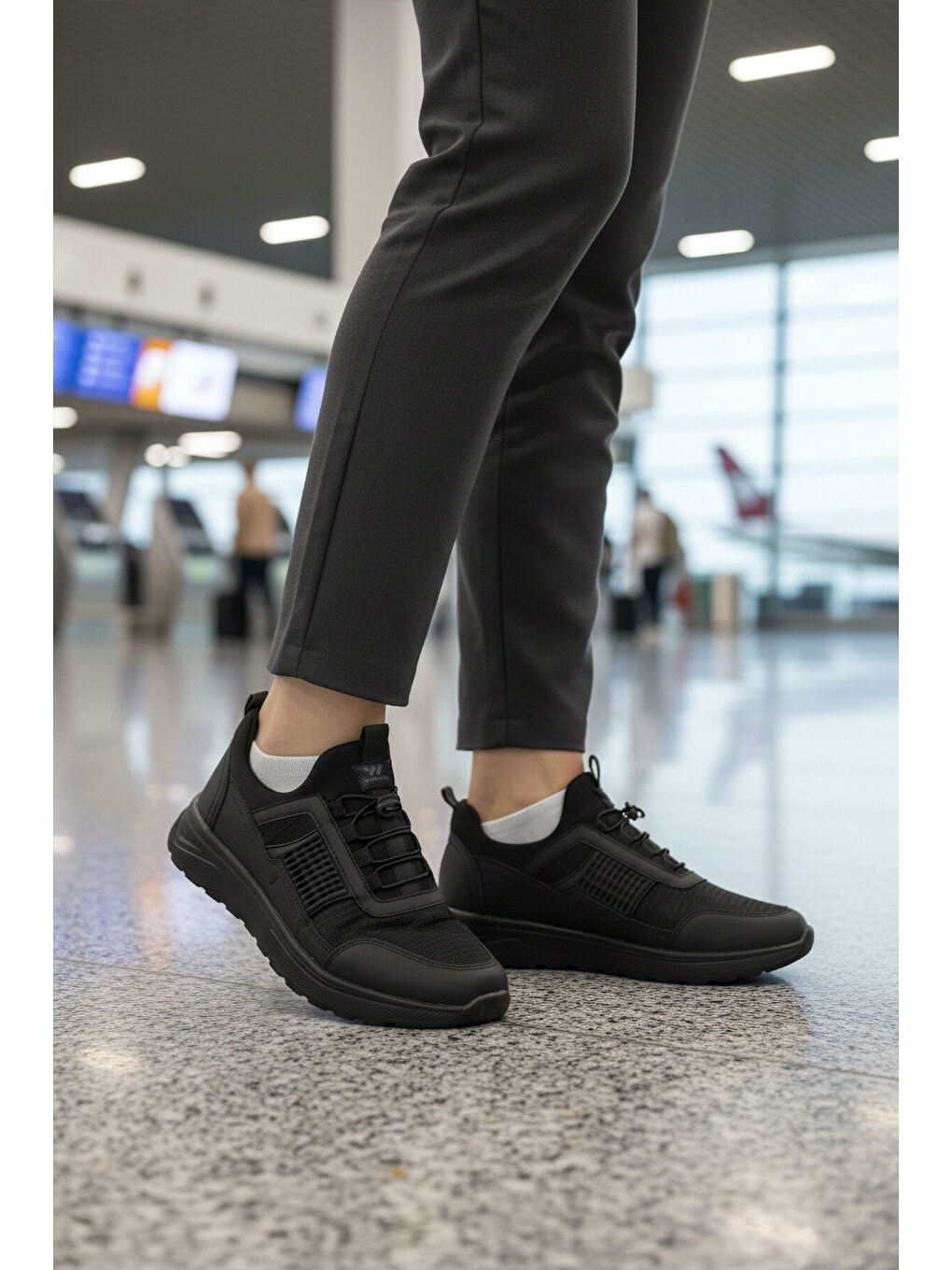 Siyah Hafif Esnek Kilit Bağcıklı Unisex Spor Ayakkabı Nans 6006 G-2