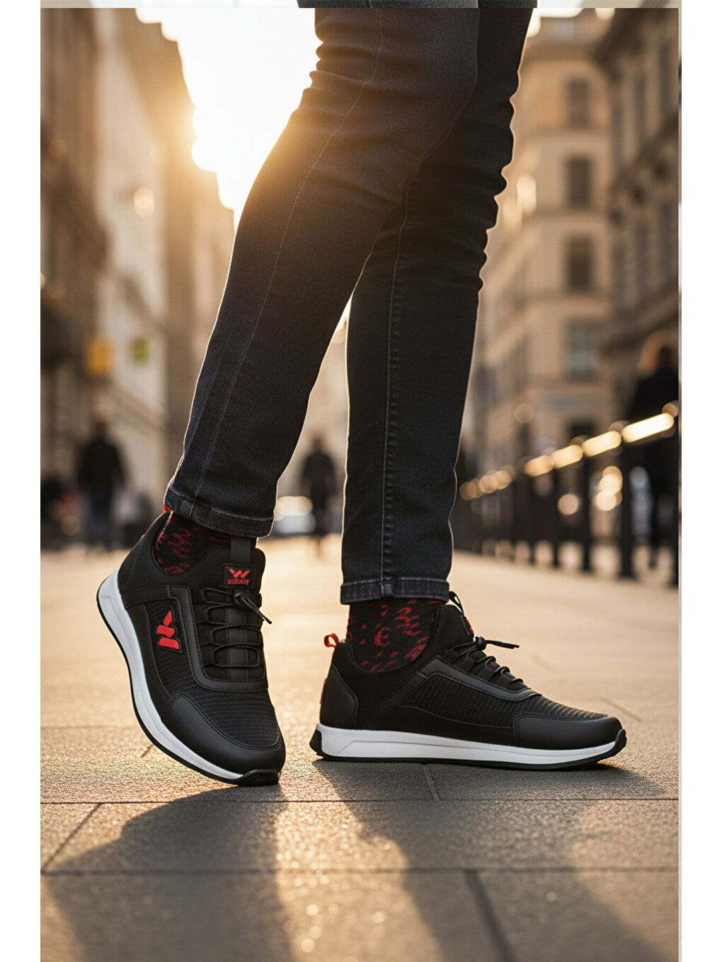 Siyah Kırmızı Kilit Bağcıklı Hafif Esnek Erkek Spor Ayakkabı Apollo 166 M-2