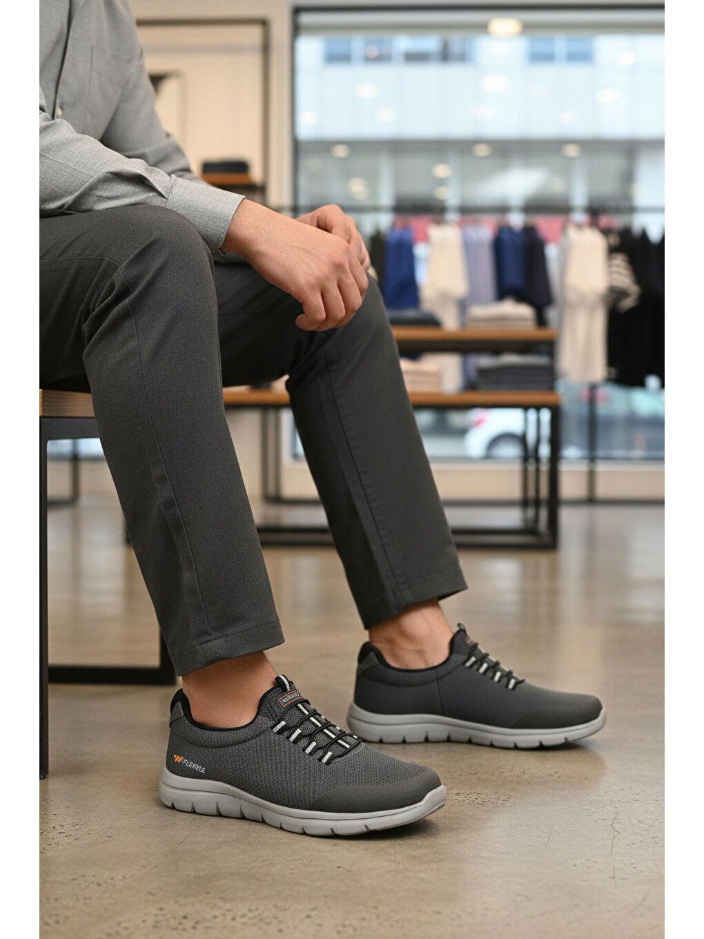 Gri Füme Triko Hafif Erkek Spor Ayakkabı Flexible II M