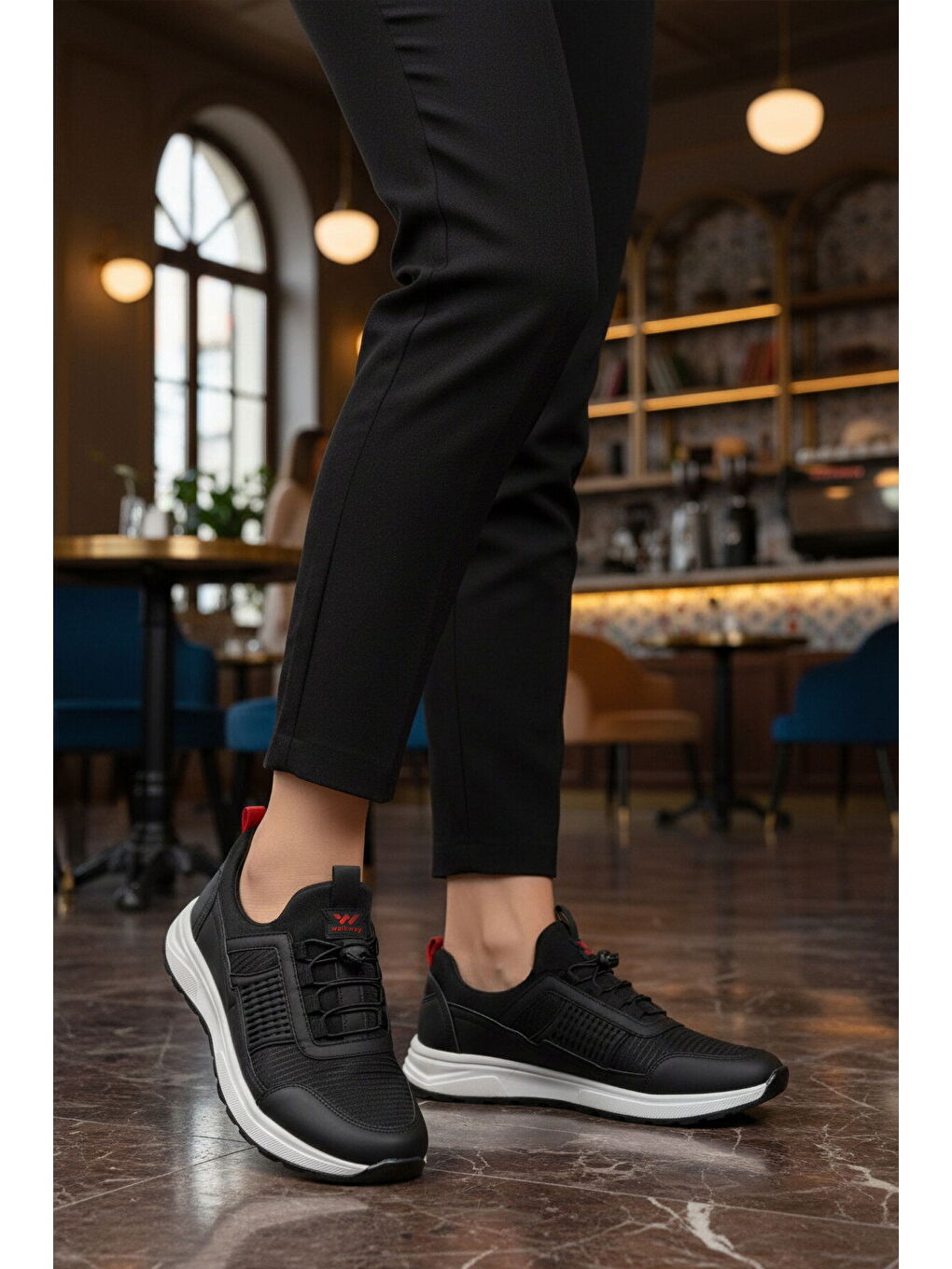 Siyah Kırmızı Hafif Esnek Kilit Bağcıklı Unisex Spor Ayakkabı Nans 6006 G-2