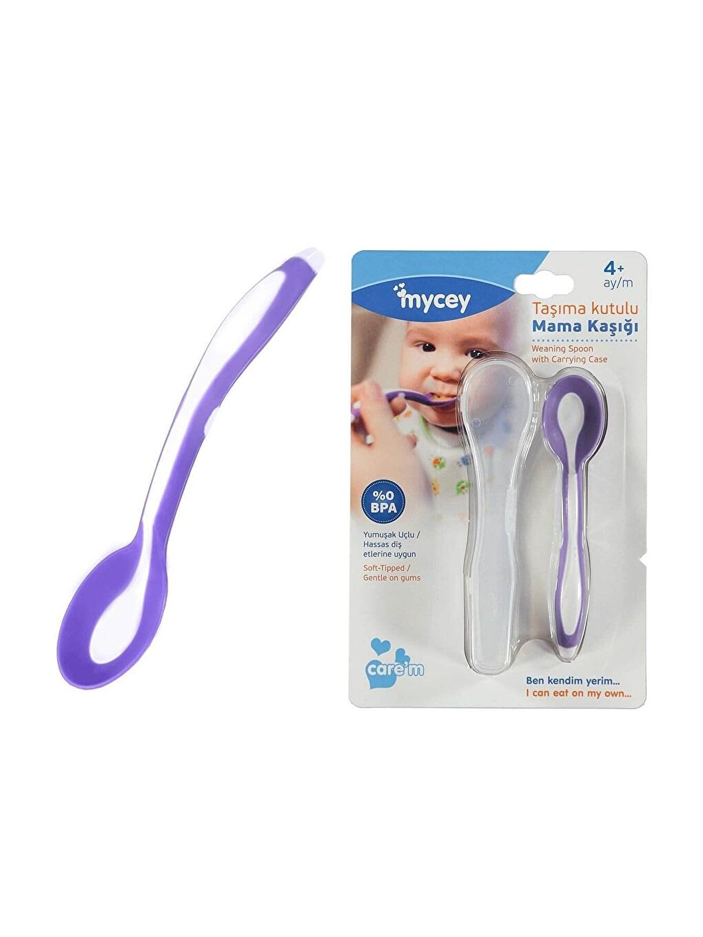 Taşıma Kutulu Yumuşak Uçlu Mama Kaşığı Mor-2
