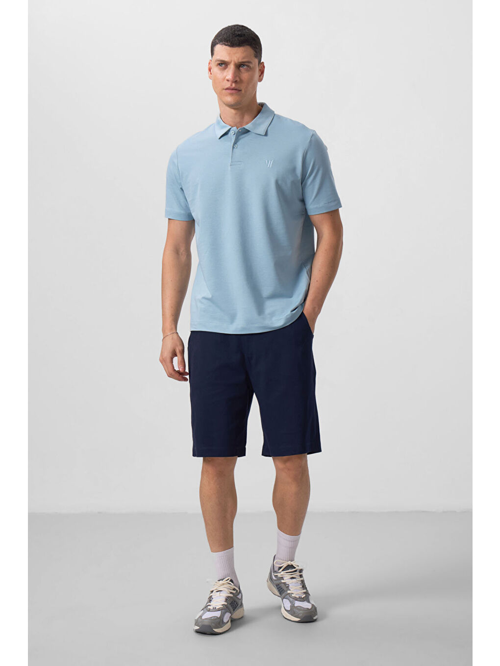 Standart Fit Basic Polo Yaka 2li Paket Beyaz-Buz Mavi Erkek T-Shirt - 87768-3