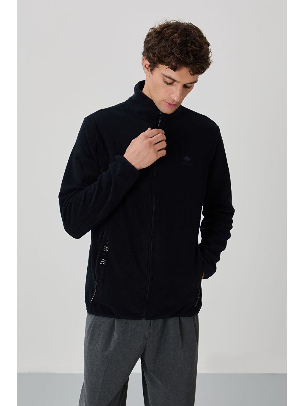 Standart Kalıp Dik Yaka 2'li Paket Siyah-Çağla Polar Erkek Fermuarlı Sweatshirt Hırka - 87992-3