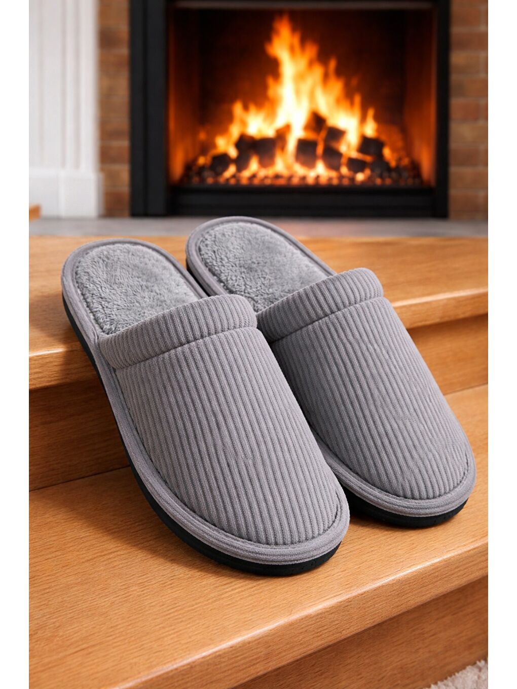 Gri FİTİLLİ DÜZ Unisex Ev Terliği Kışlık Kadın Erkek Terlik