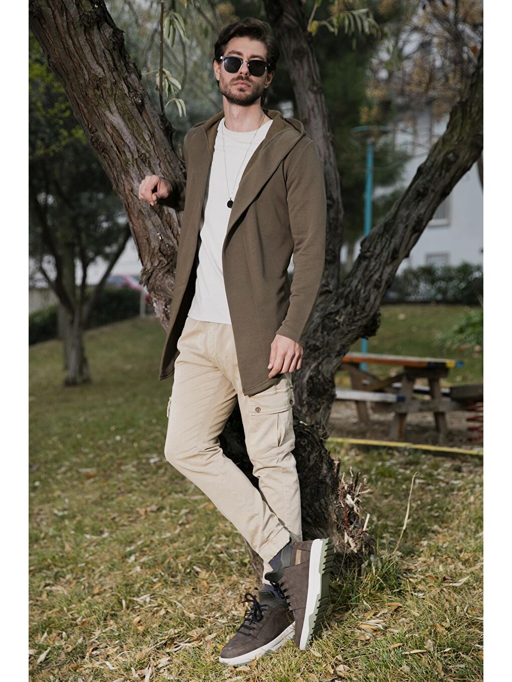 Haki Slim Fit Pamuklu Kapüşonlu Örme Hırka 5896587