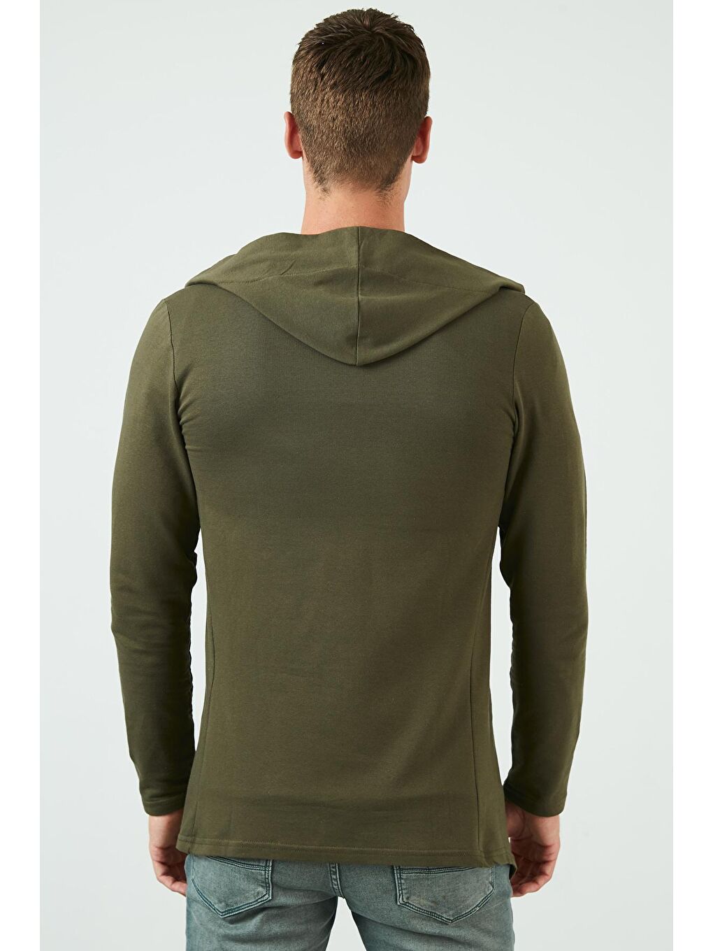 Haki Slim Fit Pamuklu Kapüşonlu Örme Hırka 5896587-4