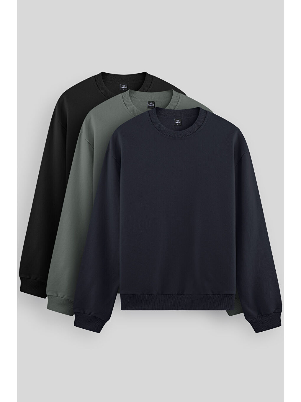 Standart Fit Basic O Yaka  3lü Paket Siyah-Lacivert-Çağla Erkek  Sweatshirt  88053
