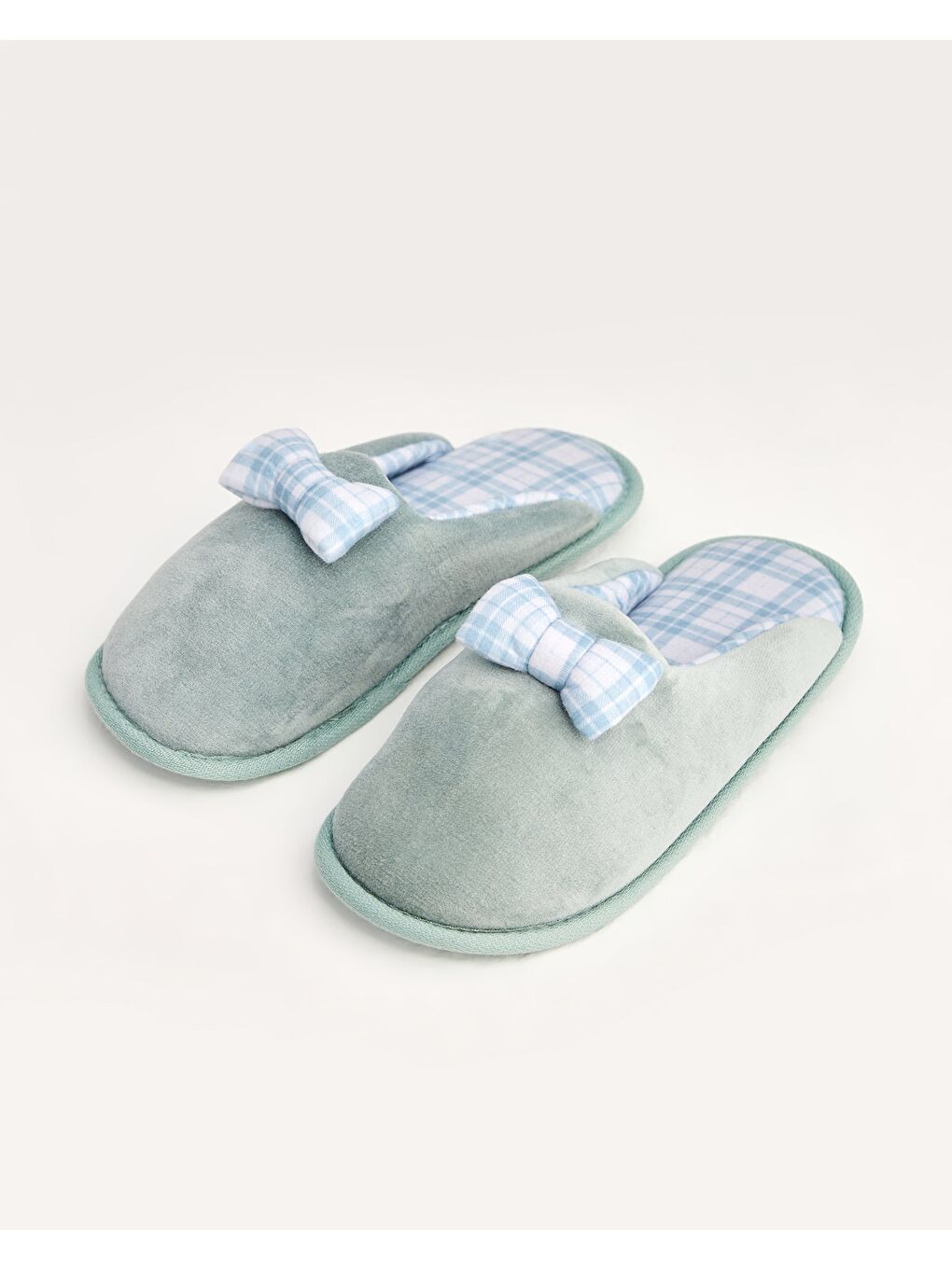 Yeşil Kadın Kurdeleli Ev Terliği - PLAID