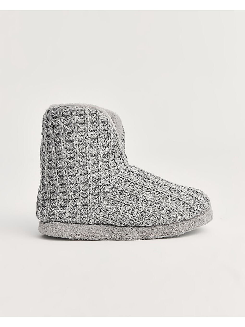 Gri Kadın Triko Örgü Detaylı Panduf - NIKOS-1