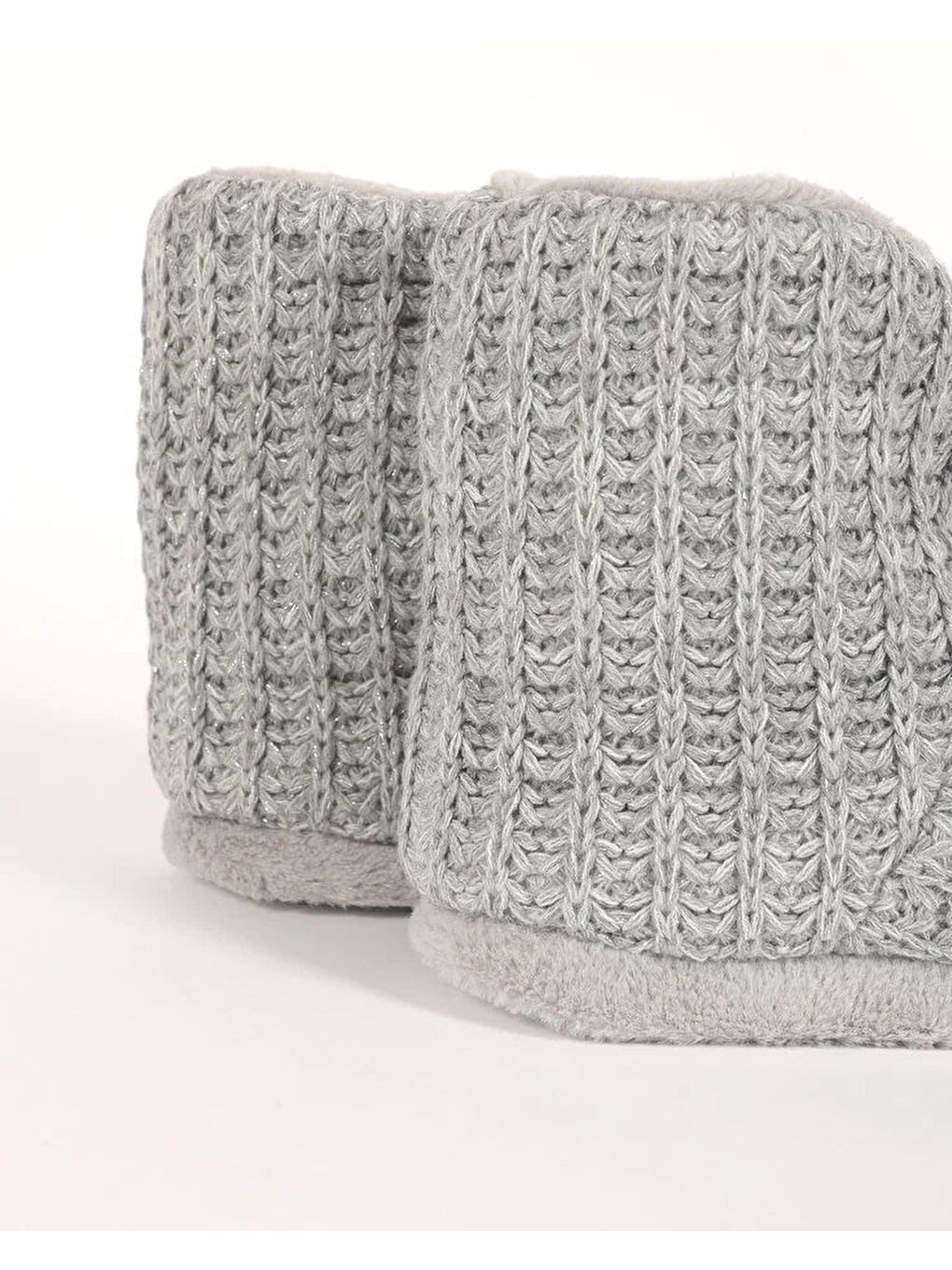 Gri Kadın Triko Örgü Detaylı Panduf - NIKOS-2