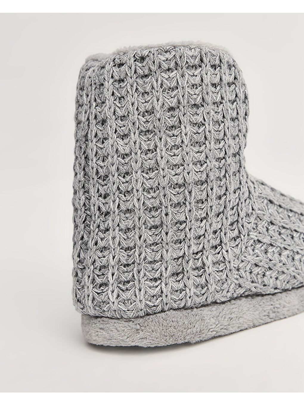 Gri Kadın Triko Örgü Detaylı Panduf - NIKOS-3