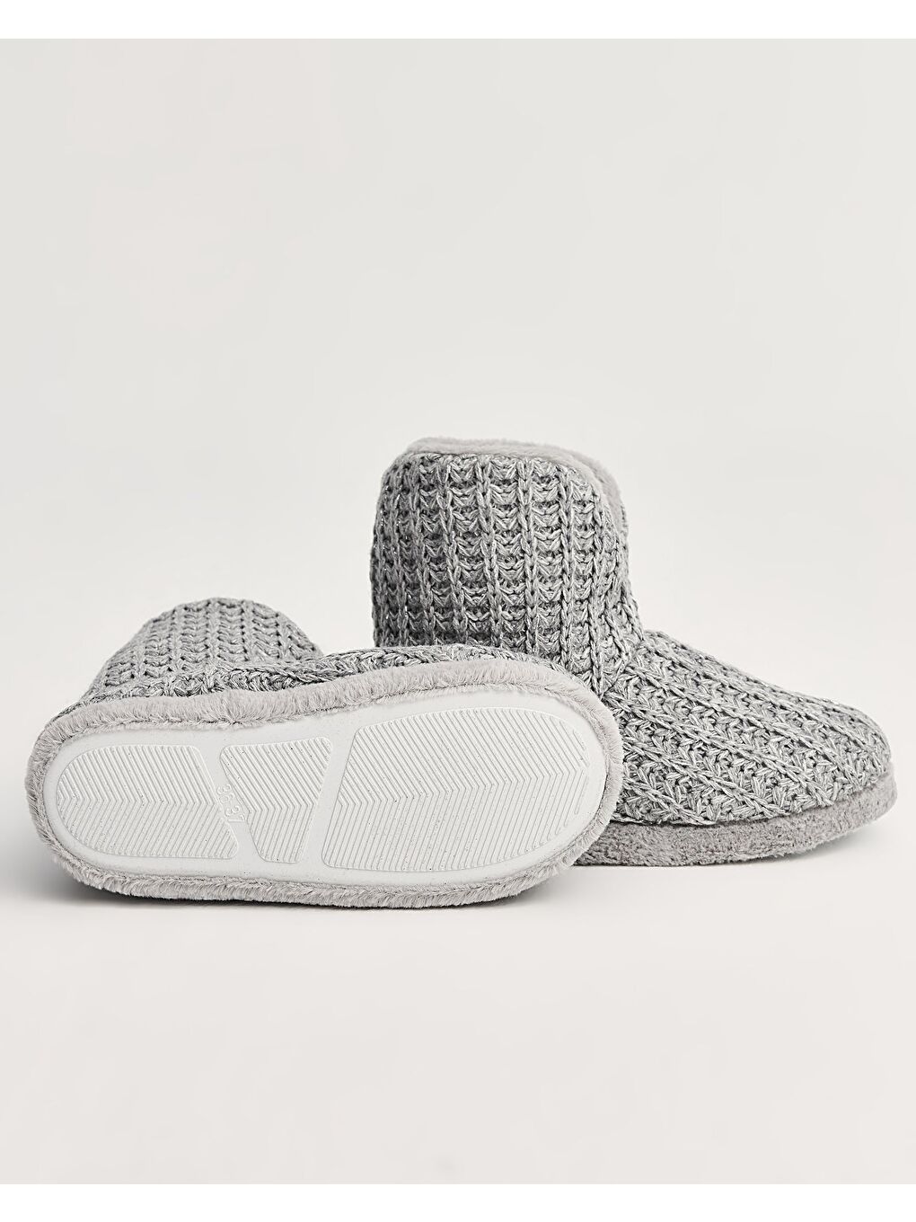 Gri Kadın Triko Örgü Detaylı Panduf - NIKOS-4