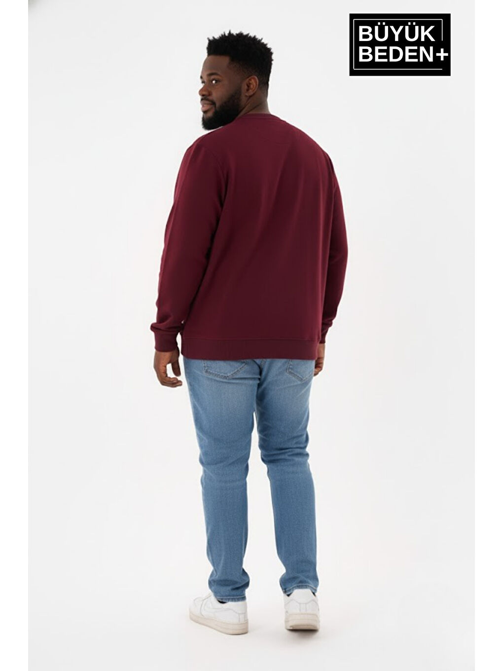 Bordo Erkek Büyük Beden Unified Collective Baskılı Bisiklet Yaka İnce Sweatshirt SPR26BSW956-10-1