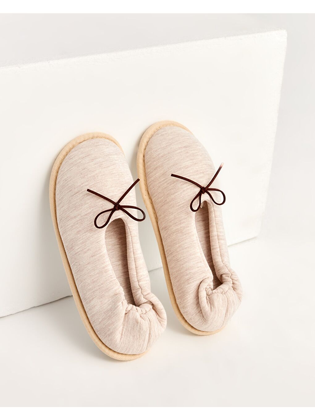 Bej Kadın Kurdeleli Ev İçi Ayakkabı - PURE-2