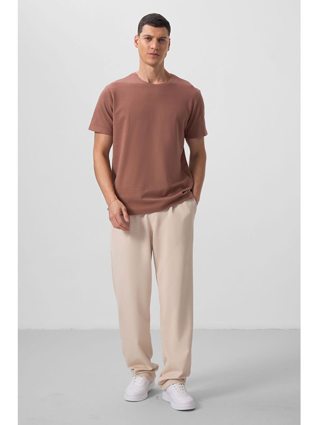 Bej Yüzeyi Dokulu Rahat Form Palazzo  Erkek Pantolon - 82163