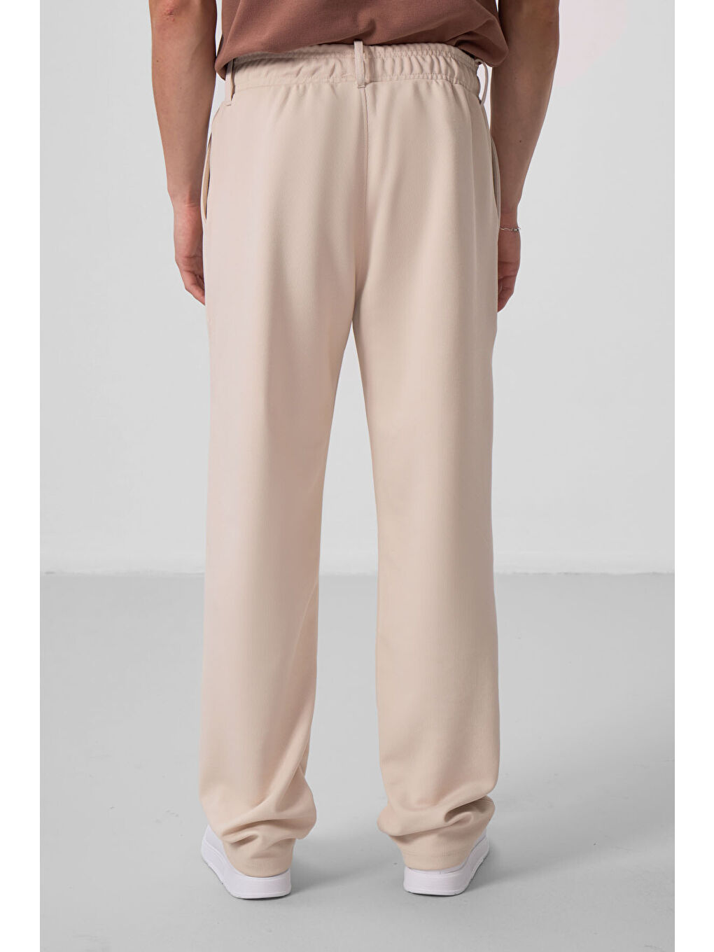 Bej Yüzeyi Dokulu Rahat Form Palazzo  Erkek Pantolon - 82163-4