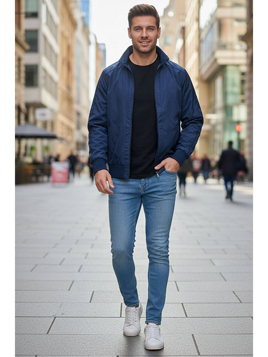 Erkek Feremuarlı Mevsimlik Mont Tek Üst REU-9114 Lacivert-6