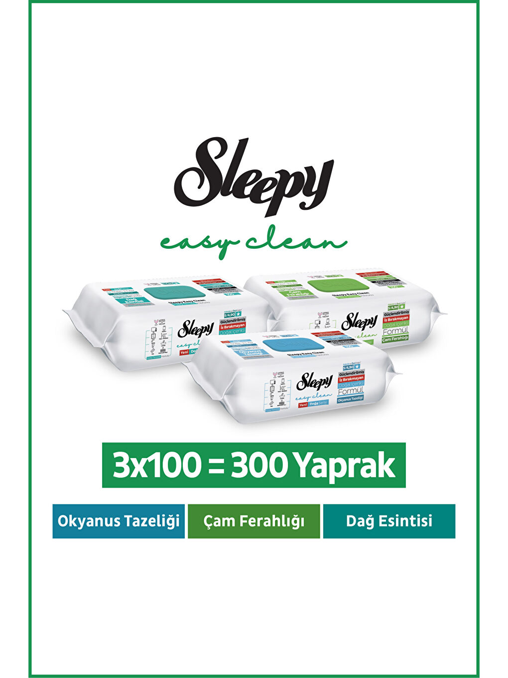 Doğa Serisi Yüzey Temizlik Havlusu Mendili Çam+Okyanus+Dağ Esintisi 3x100 (300 Yaprak)