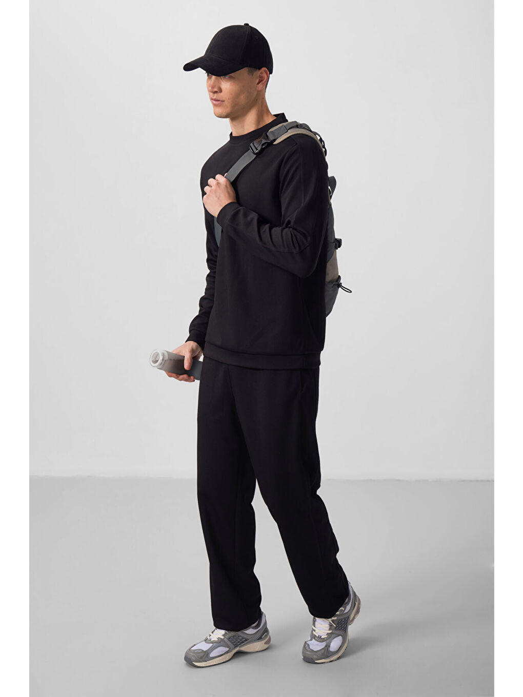 Siyah Yüzeyi Dokulu Oversize Erkek Eşofman Takım - 85275