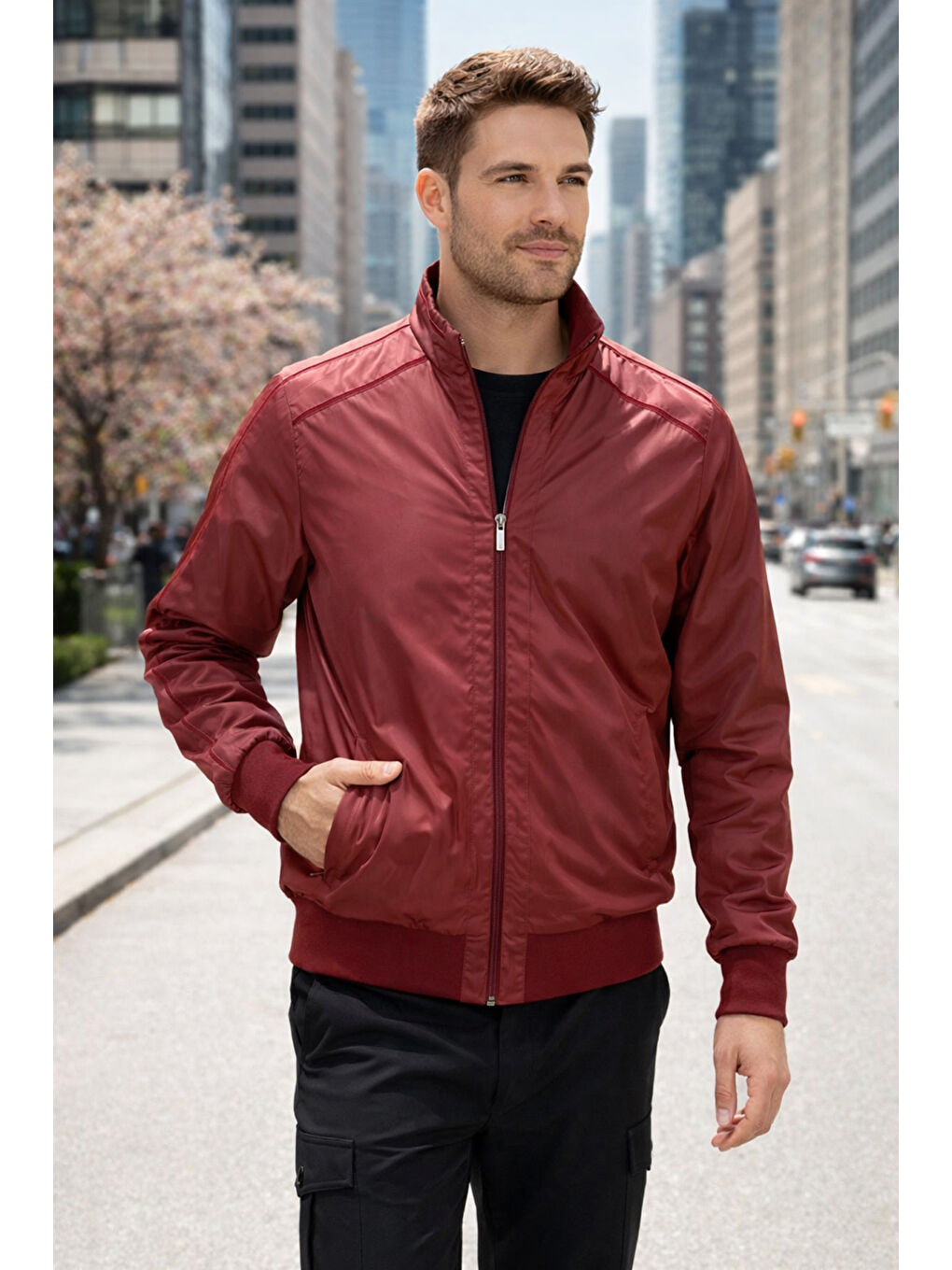 Erkek Feremuarlı Mevsimlik Mont Tek Üst REU-9114 Bordo-2