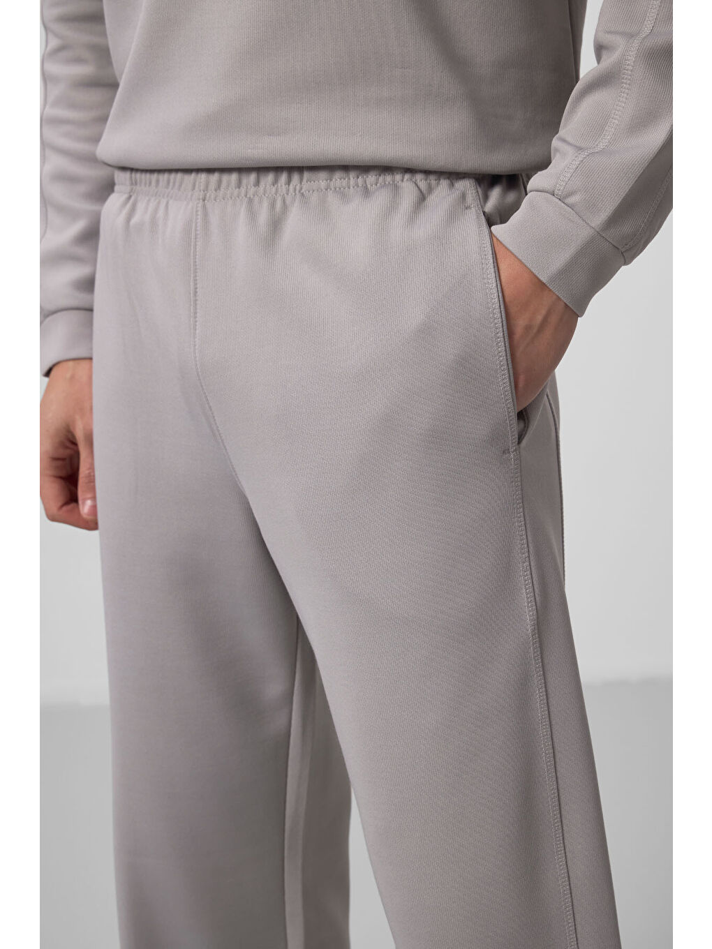 Bej Taş Yüzeyi Dokulu Oversize Erkek Eşofman Takım - 85275-4