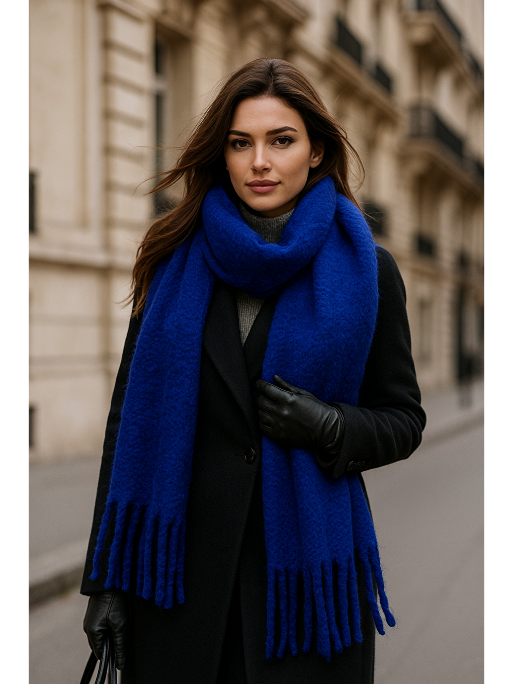 Mavi Kadın Saks Püsküllü İthal Atkı-Şal SAL1295-2