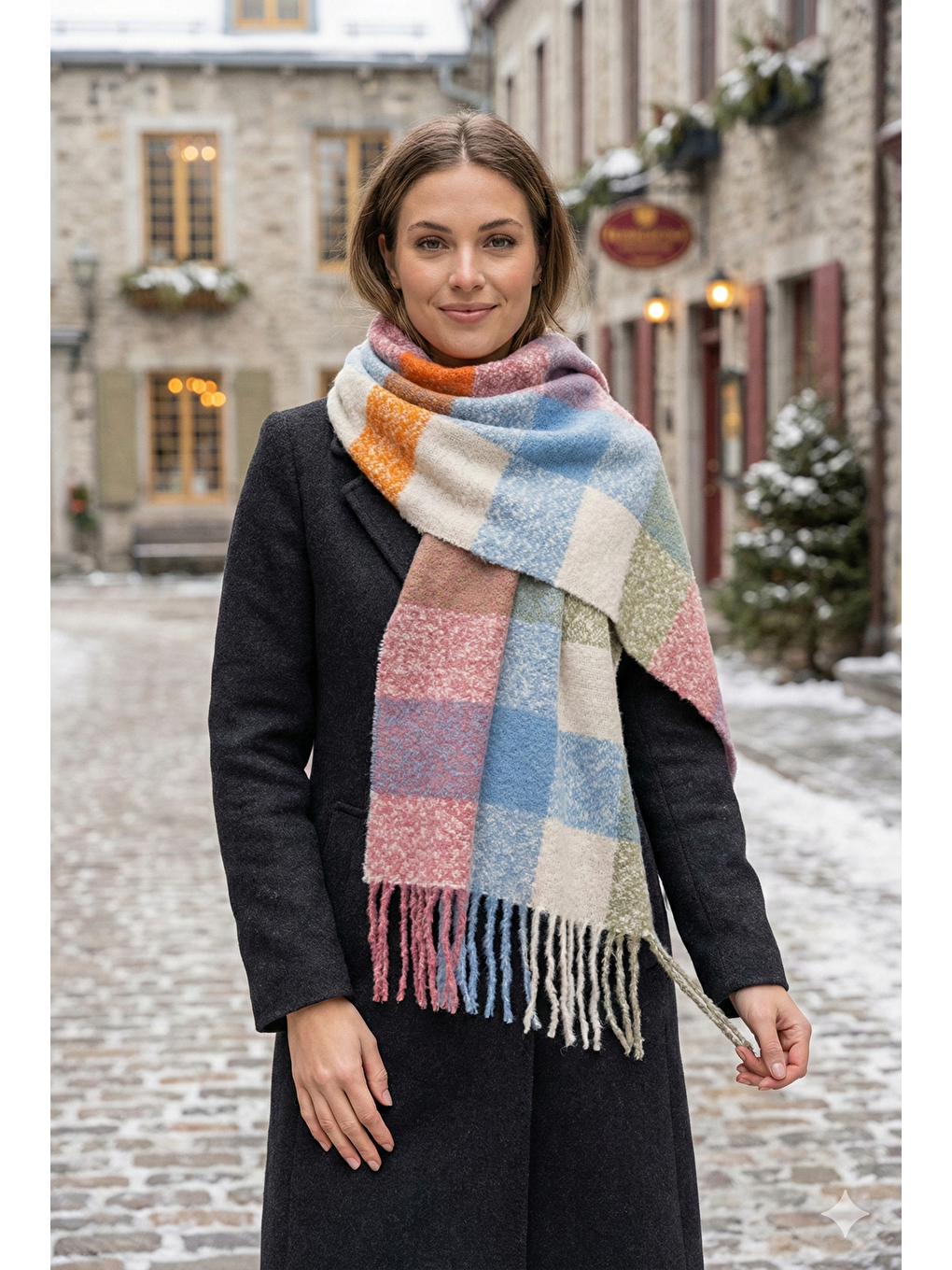 Kadın Kalın Pembe Buklet Atkı Şal 40x210 cm SAL1292-1