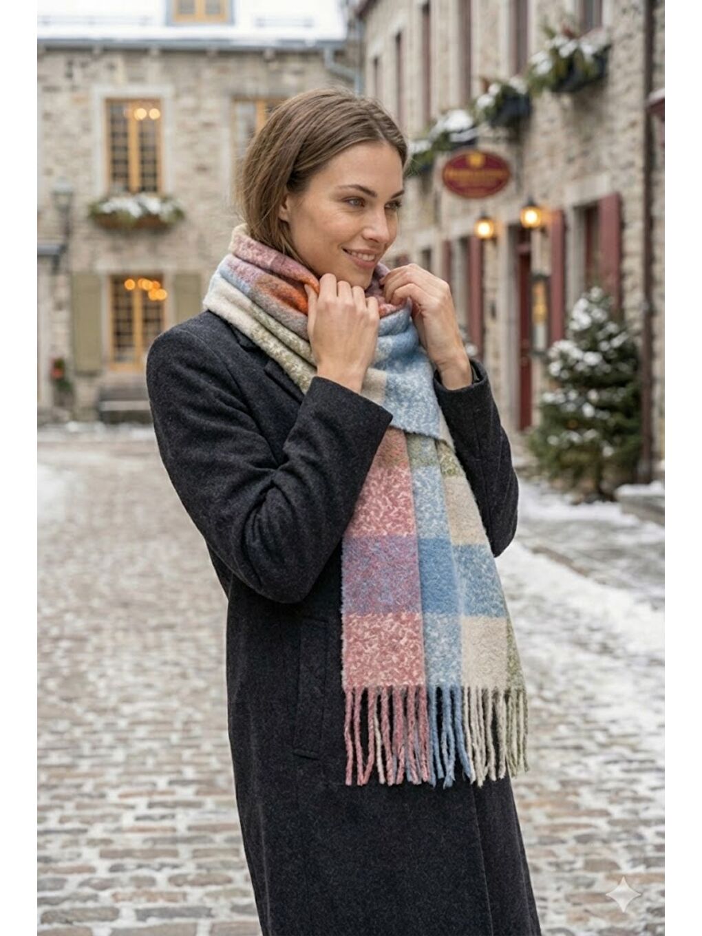 Kadın Kalın Pembe Buklet Atkı Şal 40x210 cm SAL1292-2