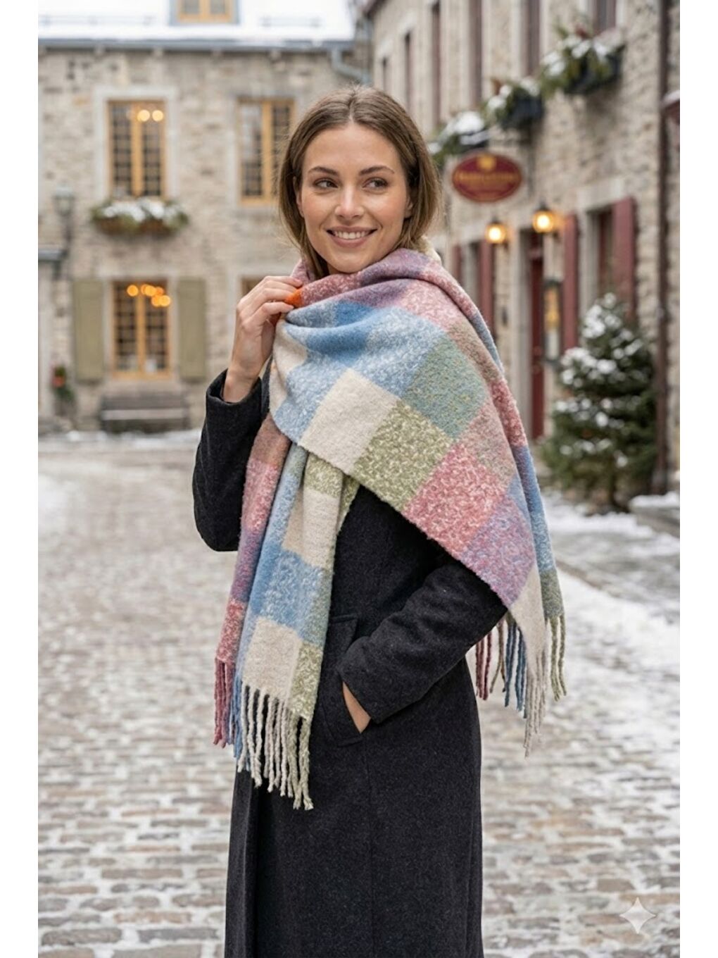 Kadın Kalın Pembe Buklet Atkı Şal 40x210 cm SAL1292-3